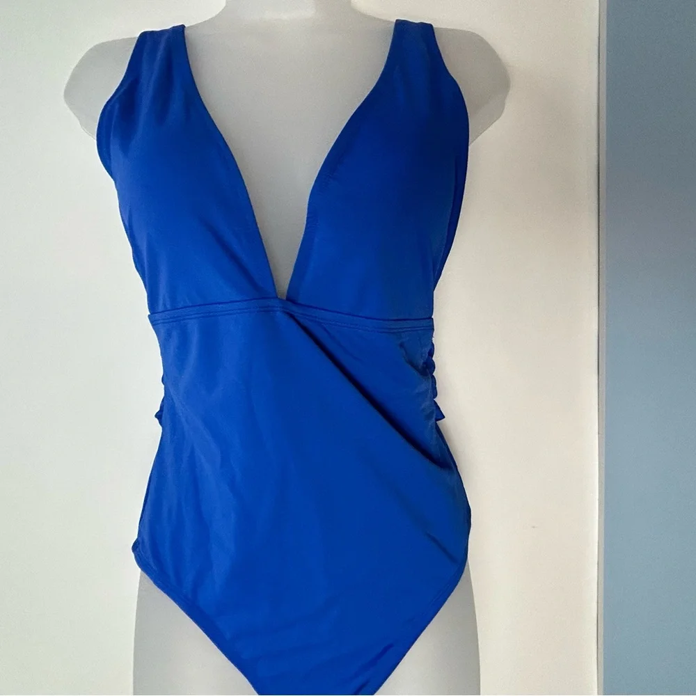 Pink Lily‎ Blue 1PC Swimsuit Large